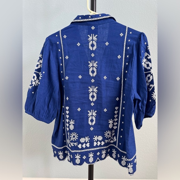 FARM Rio Blue Sailor Collar Embellished Blouse - Picture 2 of 3